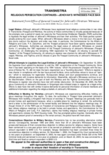 Written contribution "Transnistria - Religious Persecution Continues - Jehovah's Witnesses Face Ban"