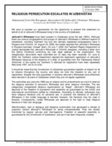 Written contribution "Religious Persecution Escalates in Uzbekistan"