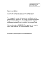 Written recommendations on Human Rights, Democracy and Religion