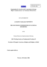 Statement on behaf of Ambassador Rolf Ekeus on Freedom of Thought, Conscience, Religion and Belief