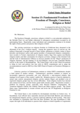 Statement on Freedom of Thought, Conscience, Religion or Belief as prepared for delivery by Felice Gaer