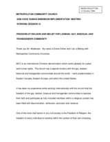 Statement on "Freedom of religion and belief for lesbian, gay, bisexual and transgender community"