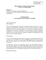 Statement on promotion of tolerance and non-discrimination