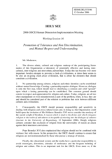 Statement on Promotion of Tolerance and Non Discrimination and Mutual Respect and Understanding