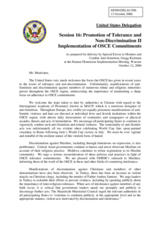 Statement on Implementation of OSCE Commitments as prepared for delivery by Special Envoy to Monitor and Combat Anti-Semitism, Gregg Rickman