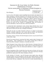 Statement by Mr. Sozar Subari the Public Defendera (Ombudsman) of Georgia on "the current politics of intolerance towards Georgians in Russian Federation"