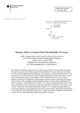 Response of the Government of Germany to the proposal of teh Central Council of German Sinti and Roma "Calling for an international conference on >>Disseminating hate via the Internet<<""