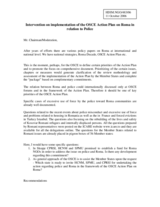 Statement on Intervention on implementation of the OSCE Action Plan on Roma in relation to Police