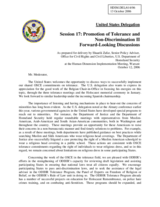 Statement on promotion of tolerance and non-discrimination - Forward-Looking Discussions as prepared for delivery by Shaarik Zafar, Senior Policy Adviser