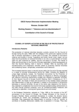 Council of Europe Activities in the Field of Protection of National Minorities