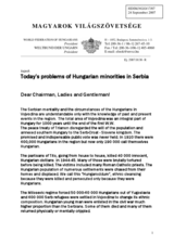 Statement on "Today's problems of Hungarian minorities in Serbia"