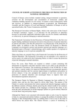 Information on the CoE Activities in the Field of Protection of National Minorities