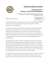 Statement on tolerance and non-discrimination as prepared for delivery by Director for European Security and Political Affairs Gary Robbins