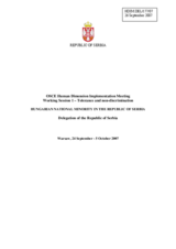 Written contribution on Hungarian National Minority in the Republic of Serbia