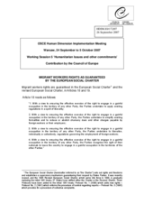 Written contribution on "Migrant Workers Rights as Guaranteed by the European Social Charter"