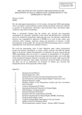 Declaration of Civil Society Organisations on the Recognition of Sexual Orientation, Gender Identity and Expression in the OSCE
