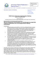 Written contribution "The Case of the Federal Republic of Germany: The government's continuing failure in taking a balanced view towards religious minorities" (de)