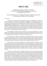 Statement by Monsignor Anthony R. Frontiero on combating intolerance and discrimination