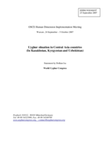 Statement by Dolkun Isa on "Uyghur situation in Central Asia countries (In Kazakhstan, Kyrgyzstan and Uzbekistan)"