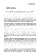 Introductory Statement by Ms. Tana De Zulueta "The role of Parliamentarians in the fight against racism, xenophobia, anti-Semitism, Islamophobia and other forms of intolerance"
