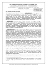 Statement on Religious Freedom Concerns in Azerbaijan, Kazakhstan, Turkmenistan and Uzbekistan