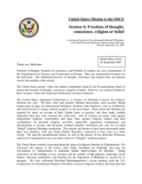 Statement on freedom of thought, conscience, religion or belief as prepared for delivery by Ambassador Richard Williamson