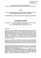 A Study on Access to Pertaining Rights and (Re)Integration of Displaced Persons in Croatia, Bosnia and Herzegovina and Serbia in 2006 - A Summary Paper