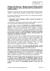 Introductory presentation by Dr. Susanne Schmeidl on "Gender and Security - Moving beyond clichés toward a useful tool for early warning and the prevention of violent conflict"