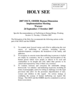 Written recommendations on Trafficking in Human Beings