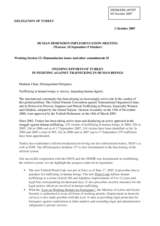 Statement on the "Ongoing Efforts of Turkey in Fighting Against Trafficking in Human Beings"