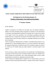 European Union statement on freedom of expression, free media and information