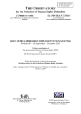 Written contribution, with the World Organisation Against Torture, within the framework of their joint programme "The Observatory for the Protection of Human Rights Defenders"