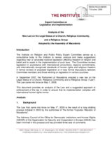 Analysis of the New Law on the Legal Status of a Church, Religious Community, and a Religious Group Adopted by the Assembly of Macedonia