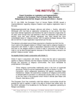 Expert Committee on Legislation and Implementation - Analysis of the European Court of Human Rights Decision: Religionsgemeinschaft der Zeugen Jehovas and others v. Austria