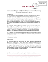 Submission Regarding Religious Freedom and Serbia