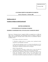 Written contribution regarding the implementation of the Armenian Law on Alternative Service