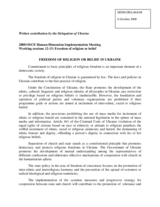 Contribution on freedom of religion or belief in Ukraine