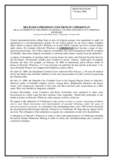 Statement on 'Religious freedom concerns in Uzbekistan'
