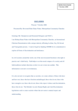 Statement by Reverend Elder Diane Fisher