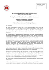 Statement by Ambassador Yusuf BULUC on Migrant Workers, the Integration of Legal Migrants