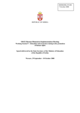 Speech delivered by the State Secretary of the Ministry of Education of the Republic of Serbia