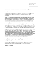 Intervention on tolerance and non-discrimination