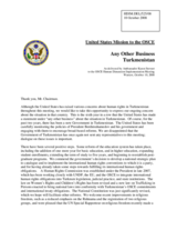 Statement on Turkmenistan by Ambassador Karen Stewart