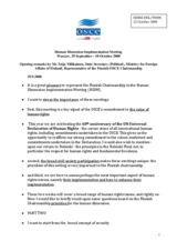 Opening remarks by Ms Teija Tiilikainen, Representative of the Finnish OSCE Chairmanship