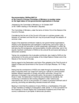 Recommendation CM/Rec(2007)14 of the Council of Europe Committee of Ministers to member states on the legal status of non-governmental organisations in Europe