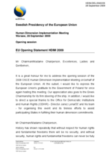Opening Statement of the Swedish Presidency of the European Union