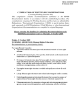 Compilation of Written Recommendations, Working Sessions 8-9