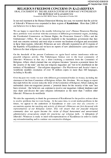 Religious Freedom Concerns in Kazakhstan