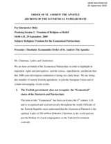 Religious Freedom for the Ecumenical Patriarchate, statement by Theofanis Economidis