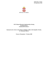 Statement by the Adviser to the Minister of Religious Affairs of the Republic of Serbia, Mr Aleksandar Rakovic